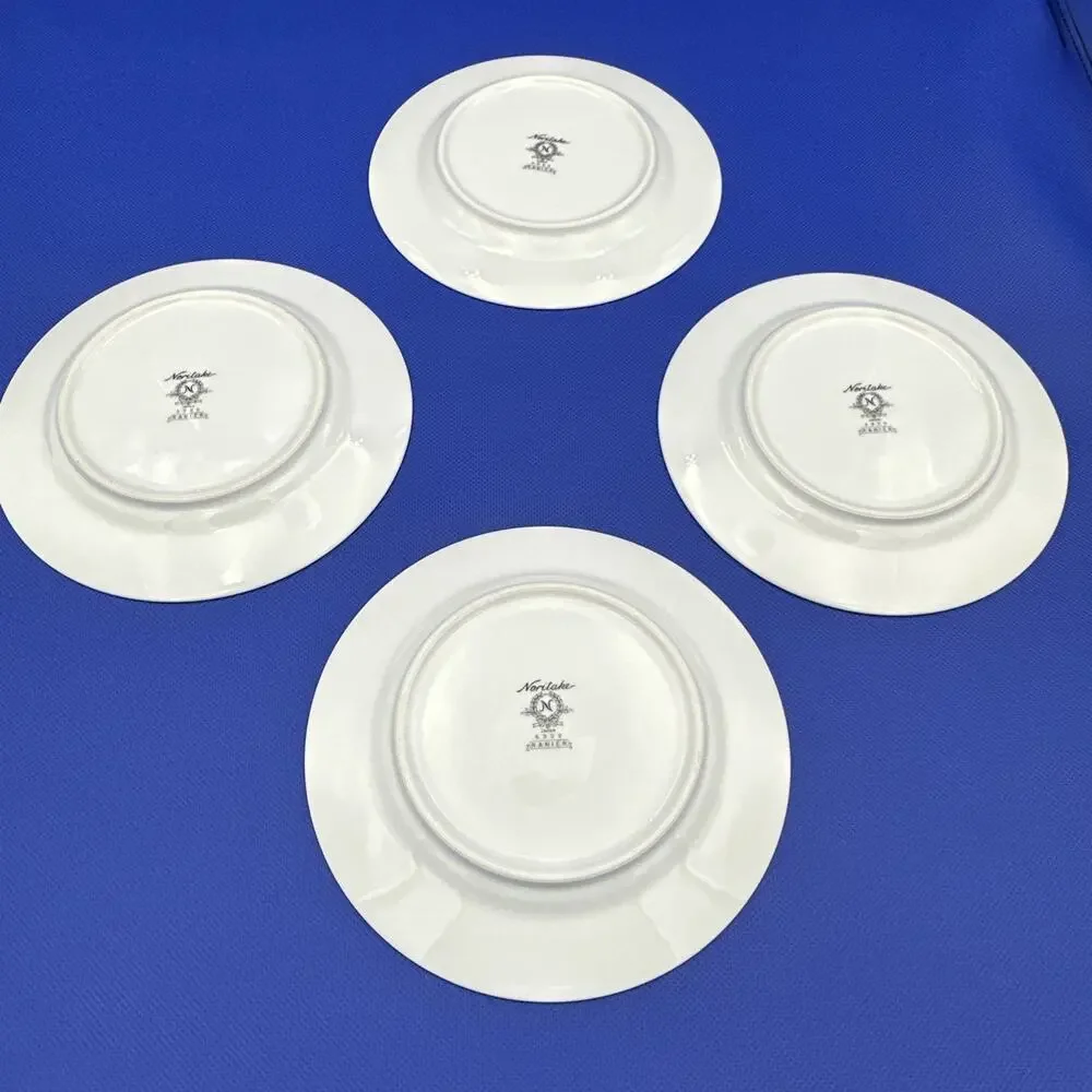 Noritake Ranier 6909 Bread Plates 6 3/8” White Floral on White Silver Rim‎ Set 4